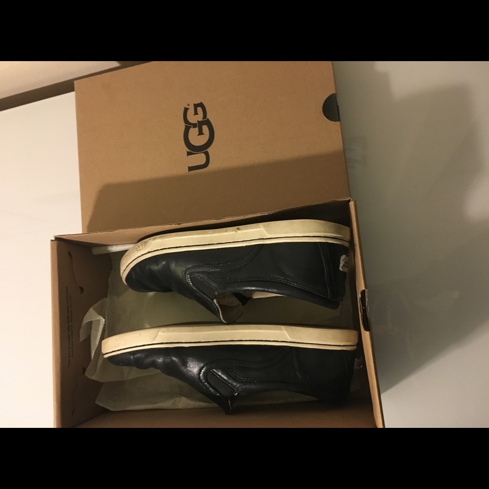 Ugg black leather slip ons